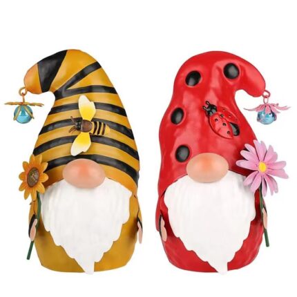 Metal Gnome Garden Decor - Bee & Ladybug Set of 2