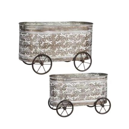 Distressed Metal Train Planter - Dragonfly Design Set of 2