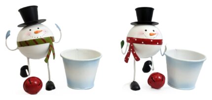 Dancing Snowmen Metal Planter Set of 2