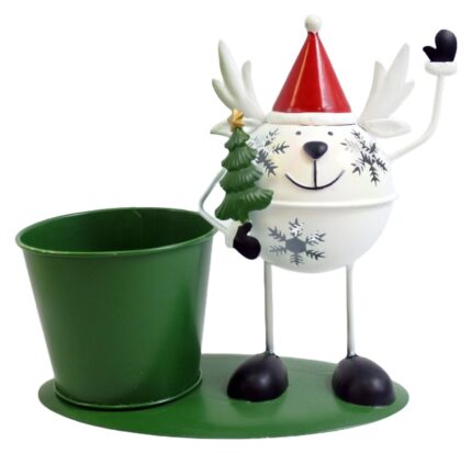 White Reindeer Planter with Tree - Side View
